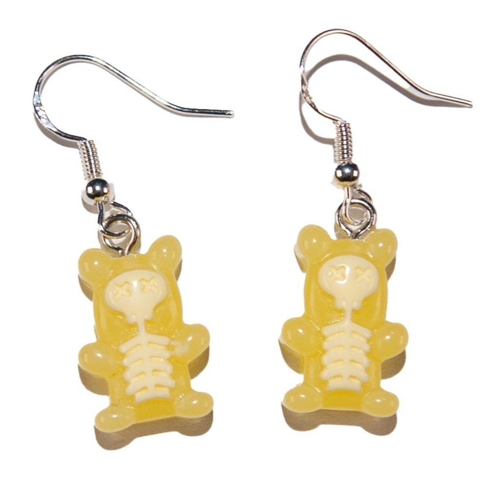 Skeleton Gummy Bear Earrings Pastel Yellow Hypoallergenic 925 silver